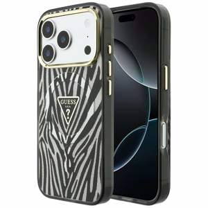 Guess IML Zebra Glitter Triangle Logo MagSafe suojakuori mallille iPhone 18 Pro / 17 Pro – väri: hopea