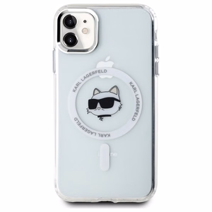 Karl Lagerfeld IML Metal Choupette Head MagSafe iPhone 11 Suojakuori - valkoinen