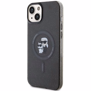 Karl Lagerfeld Suojakuori iPhone 15:lle KLHMP15SHGKCNOK (Glitter + MAG) musta