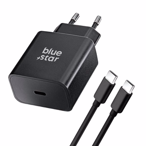 Puhelinlaturi Blue Star USB C QC4.0 PD 3A 25W + kaapeli USB C - USB C TFB-TC-25WPD musta