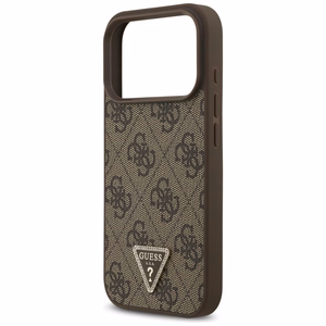 Guess Leather 4G Triangle Strass MagSafe Suojakuori iPhone 17 Prolle - ruskea
