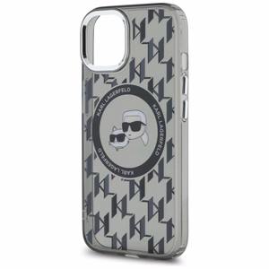 Karl Lagerfeld IML Monogram Karl & Choupette Head MagSafe Suojakuori iPhone 15 Plus:lle - Musta