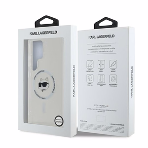 Karl Lagerfeld Button Choupette Head Printed Logo MagSafe Suojakuori Samsung Galaxy S25 Ultra Valkoinen