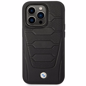 BMW BMHMP14X22RPSK musta nahkainen istuinkuvioinen suojakuori iPhone 14 Pro Max 6.7 MagSafe