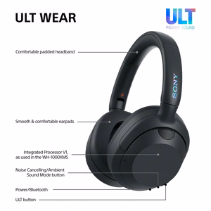 Sony ULT WEAR – langattomat Bluetooth-kuulokkeet ULT POWER SOUND -äänellä, syvällä bassolla, melunvaimennuksella ja jopa 30 h akulla