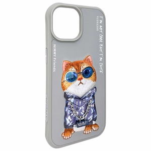 Nimmy Glasses Cool Cat Suojakuori iPhone 15:lle - harmaa