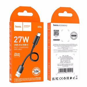 Hoco USB-A - USB-C -kaapeli PD 2,4A 27W 0,25 m X96 musta