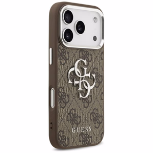 Guess Suojakuori iPhone 17 Pro:lle GUHCP17LP4G4SMCW (4G PU Nahkainen Big 4G ja Classic Logo ja Hopeinen Metallikamerakehys) Ruskea
