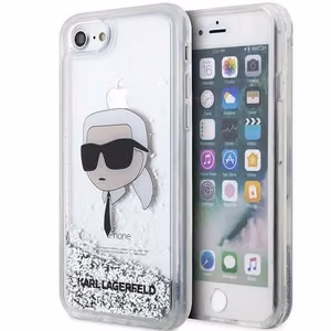 Karl Lagerfeld Suojakuori iPhone 7 / 8 / SE KLHCI8LNKHCH hopeinen HC Liquid Glitter NFT Karl's Head