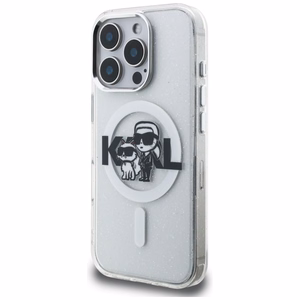 Karl Lagerfeld IML Glitter Karl & Choupette Sketch Logo MagSafe suojakuori iPhone 16 Pro Max - läpinäkyvä