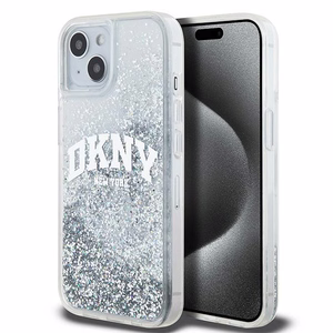 DKNY Liquid Glitter Big Logo Suojakuori iPhone 15 / 14 / 13:lle - valkoinen