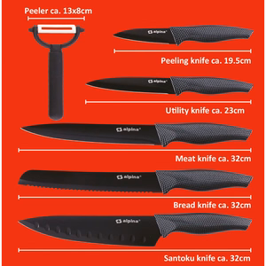 Alpina INOX ruostumattomasta teräksestä valmistettu veitsisarja, 6 kpl, musta