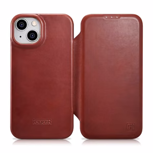 iCarer CE Öljyvaha Premium Nahka Folio Case iPhone 14 Plus Magneettinen Flip Nahka Folio Case MagSafe Punainen (AKI14220707-RD)