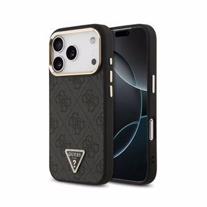 Case Guess PU Leather 4G Strass Triangle Logo Gold Frame MagSafe Apple iPhone 18 Pro black