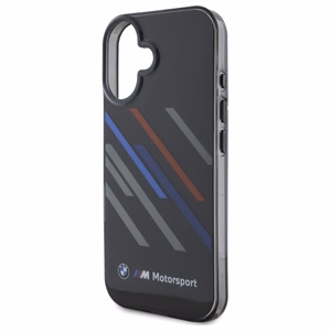 BMW Motosport IML Random Stripes Suojakuori iPhone 16 Plus:lle - musta