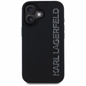 Karl Lagerfeld HC 3D Rubber Elongated Glitter Suojakuori iPhone 16:lle - musta
