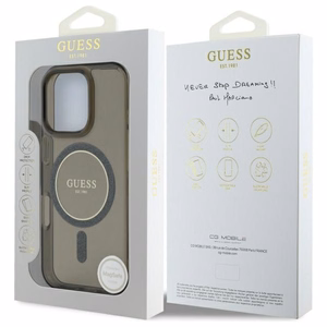Guess IML Glitter Circle MagSafe suojakuori iPhone 16 Pro:lle - musta