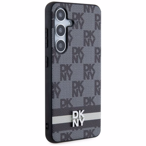 DKNY Nahkainen Ruudullinen Mono-kuvio ja Painetut Raidat Suojakuori Samsung Galaxy S24+:lle - musta