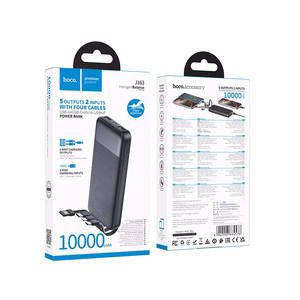Hoco J163 -varavirtalähde 10000 mAh 2A neljällä sisäänrakennetulla kaapelilla USB-A + USB-C + Lightning + Micro USB, musta