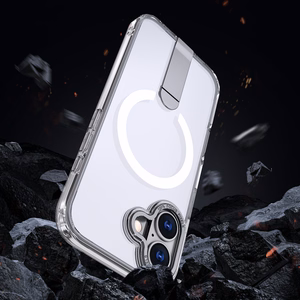 Hybrid Armor X Suojakuori jalustalla iPhone 17:lle, yhteensopiva MagSafen kanssa - läpinäkyvä