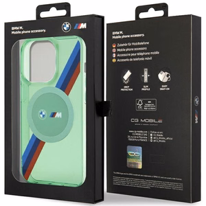 BMW M Tricolor Stripes MagSafe Suojakuori iPhone 15 Pro:lle - vihreä