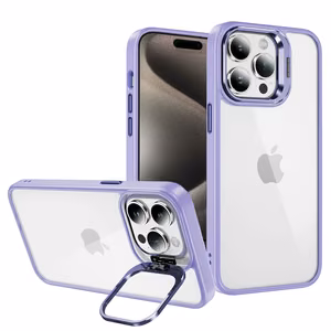 Tel Protect Kickstand Case + camera lens glass for iPhone 15 Pro light purple