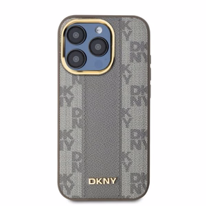 DKNY Nahkainen Checkered Mono Pattern MagSafe iPhone 15 Pro Max:lle Suojakuori - Beige