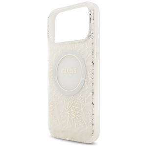Guess IML Flowers Electro Pearl Strap MagSafe -suojakuori iPhone 17 Pro Max - valkoinen