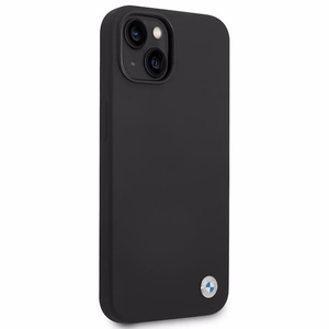 BMW silikoni metalli logo kotelo iPhone 14 - musta