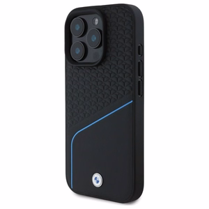 BMW Sign Nahkainen Textured And Line MagSafe Suojakuori iPhone 16 Pro Max:lle - Musta