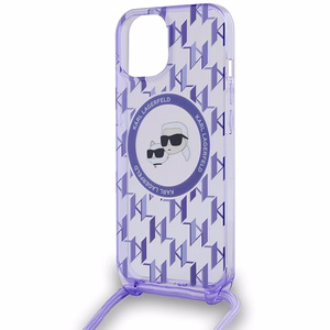 Karl Lagerfeld IML Crossbody Monogram Karl & Choupette Head MagSafe Suojakuori iPhone 15 / 14 / 13:lle - violetti