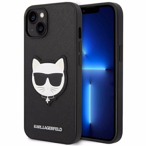 Karl Lagerfeld Saffiano Choupette Head Patch kotelo iPhone 14 Plus - musta