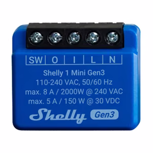 Shelly 1 Mini Gen3 ohjain, WiFi/Bluetooth
