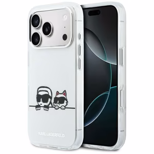 Karl Lagerfeld IML Karl & Choupette Peekaboo Logo MagSafe Suojakuori iPhone 17 Prolle - Valkoinen
