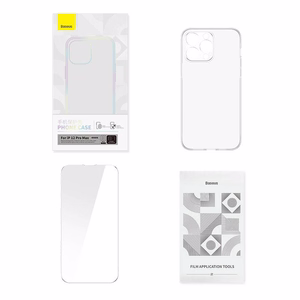 Läpinäkyvä kotelo ja karkaistua lasia asetettu Baseus Corning iPhone 12 Pro Maxille