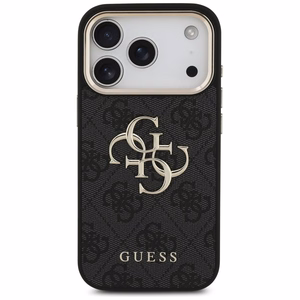 Guess PU Leather 4G Metal Logo Gold Frame -kuori Apple iPhone 18 Pro -puhelimelle, musta