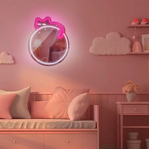 Neon MIRROR LED SLEEPING CAT valkoinen vaaleanpunainen FMNE03 Forever Light