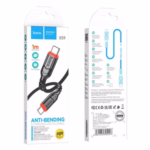 Hoco USB-C - USB-C -kaapeli PD QC 3A 60W 1 m X59 musta