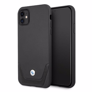 BMW nahkainen rei'itetty kotelo iPhone 11 / Xr - musta