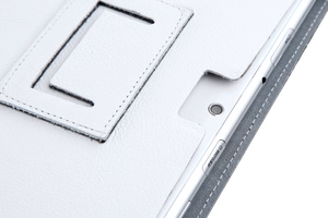Aidosta nahasta valmistettu Samsung Galaxy Tab P5100 -suojakotelo, valkoinen