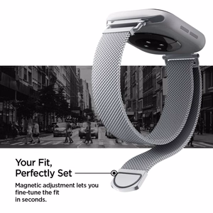 Spigen WBM4 hihna Apple Watch 8 / 9 / 10 / 11 / SE (40 / 41 / 42 mm) hopeinen