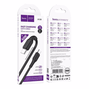 Kaapeli USB-C - USB-C Hoco 3A 60W 1 m X120 musta
