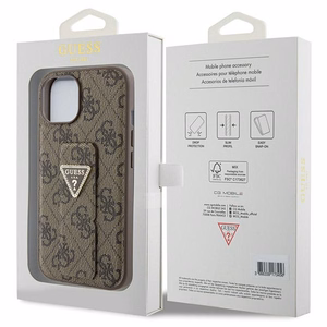 Guess Grip Stand 4G Triangle Strass Suojakuori iPhone 15:lle - ruskea