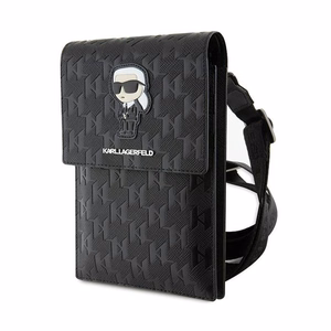 Karl Lagerfeld Saffiano Monogram Ikonik älypuhelimen olkalaukku, musta
