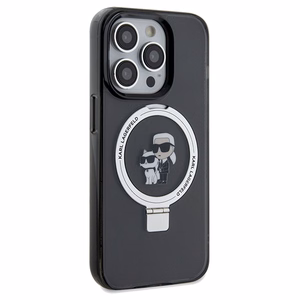 Karl Lagerfeld Ring Stand Karl&Choupette MagSafe suojakuori iPhone 14 Prolle - musta