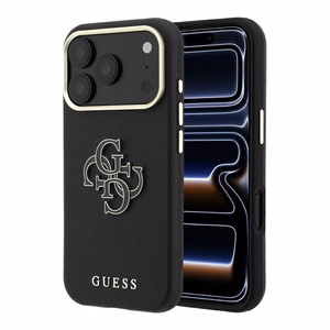 Guess Grained & Big Resin Logo -suojakuori iPhone 18 Pro Max / 17 Pro Max – musta