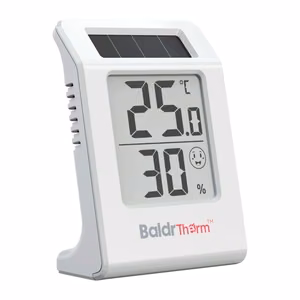 BALDRTHERM E0587TH -aurinkoenergialla toimiva lämpö- ja kosteusmittari