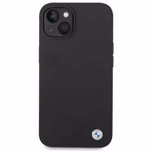 BMW silikoni metalli logo kotelo iPhone 14 - musta