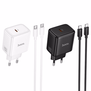 Puhelimen GaN-laturi Hoco USB C PD AVS 40W max 60W ja USB C–USB C kaapeli N83 musta