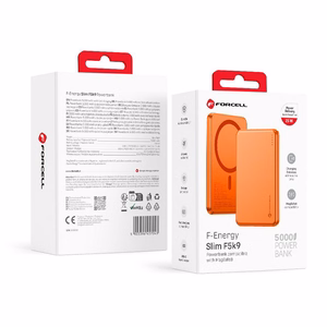 Forcell F-Energy Slim F5K9 -varavirtalähde, MagSafe-yhteensopiva, 5000 mAh, 15 W, QC 4.0, PD 3.0, oranssi